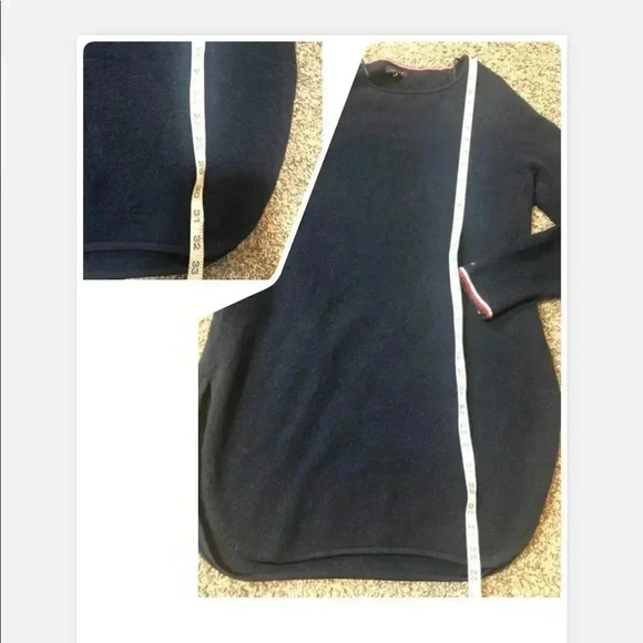 - tommy HILFIGER NAVY BLUE LONG SWEATER CURVED EDGES SIZE MEDIUM - Picture 7 of 8